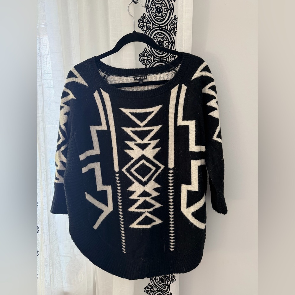 Express Geometric Black and White Sweater